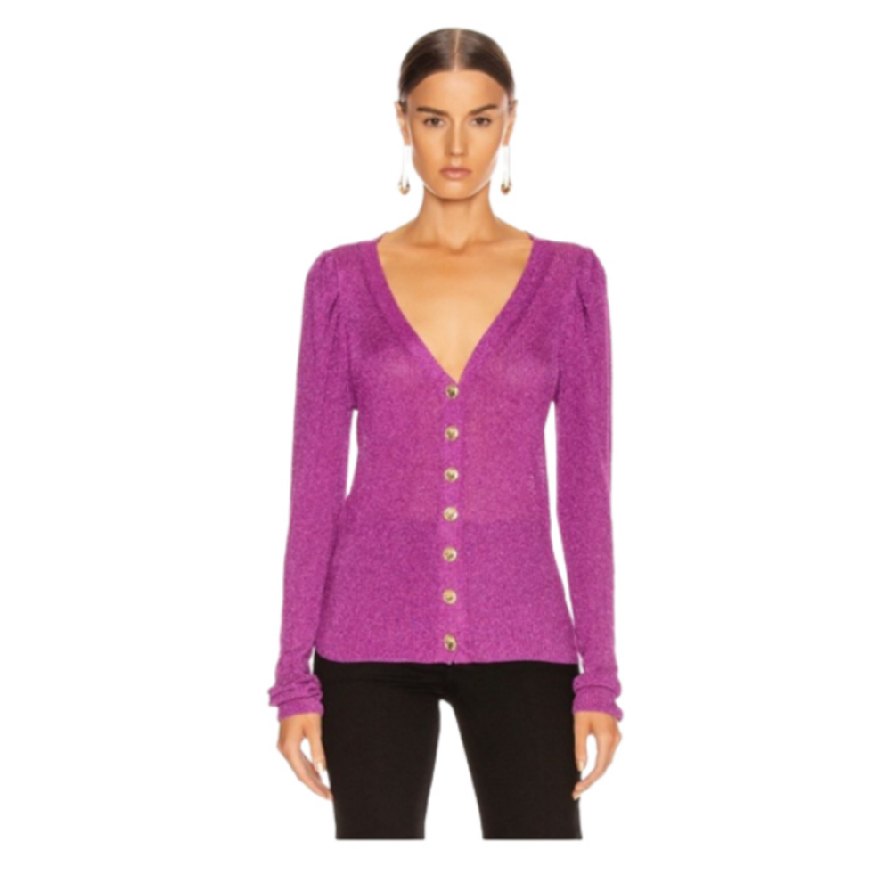 Caroline Constas Purple Long Sleeve Cardigan Glitter Sparkly Puff Sleeve - Picture 4 of 13
